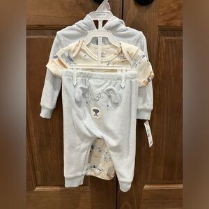 Carter's Baby Boy Bear Sweatpants and Jacket with Onesie 3 pc set, 9 months NWT